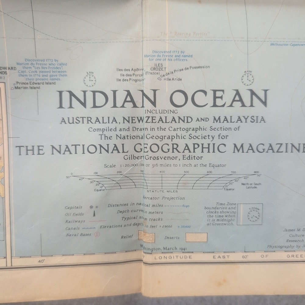 Vintage 1941 National Geographic Indian Ocean Map Australia New Zealand Malaysia - Picture 2 of 2